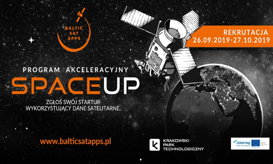 Zdjęcie przedstawia plakat informacyjny o rekrutacji do programu akceleracyjnego SpaceUP BSA; 